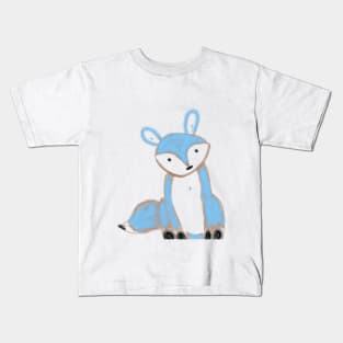 Blue brown fox watercolor animal art Kids T-Shirt